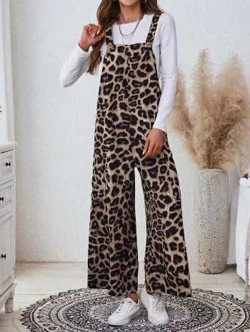 Leopard-print wide-leg dungarees